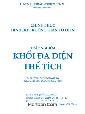 Bài Tập Trắc Nghiệm Thể Tích Khối Đa Diện - Nguyễn Đại Dương