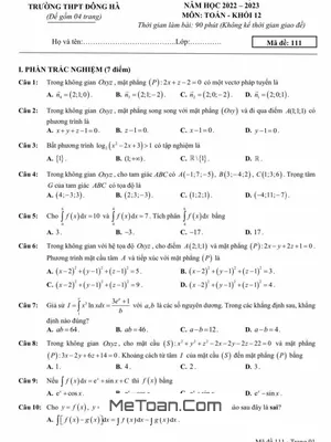 Đề thi giữa kì 2 Toán 12 năm 2022 - 2023 trường THPT Đông Hà - Quảng Trị