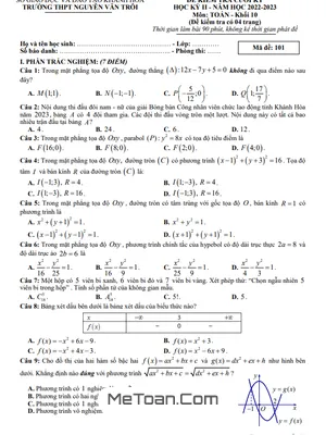 Đề thi cuối kỳ 2 Toán 10 năm 2022 - 2023 trường THPT Nguyễn Văn Trỗi - Khánh Hòa (có đáp án)