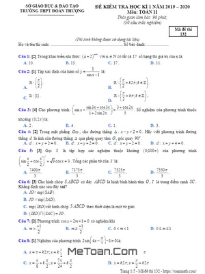 Đề thi học kì 1 Toán 11 năm 2019 - 2020 trường Đoàn Thượng - Hải Dương