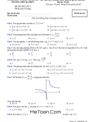 Đề Thi Thử THPT Quốc Gia 2017 Môn Toán Trường THPT Đa Phúc - Hà Nội Lần 1