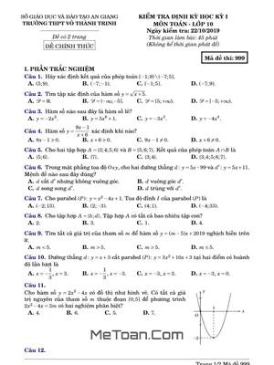 Đề kiểm tra định kỳ học kỳ 1 Toán 10 trường THPT Võ Thành Trinh - An Giang năm 2019 - 2020