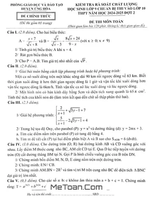 Đề kiểm tra Toán 9 thi vào 10 năm 2024 - 2025 đợt 2 phòng GD&ĐT Ứng Hòa - Hà Nội