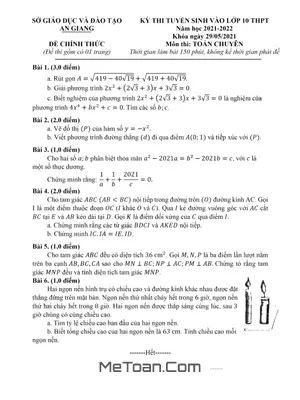 Đề thi tuyển sinh lớp 10 chuyên Toán Sở GD&ĐT An Giang năm 2021 - 2022