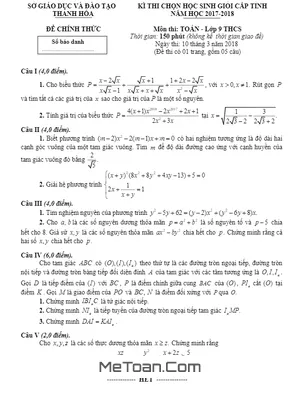 Đề Thi Chọn Học Sinh Giỏi Tỉnh Toán 9 Năm 2017 - 2018 Sở GD&ĐT Thanh Hóa