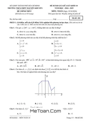 Đề giữa kỳ 1 Toán 10 năm học 2024 - 2025 trường THCS&THPT Nguyễn Khuyến - TP.HCM