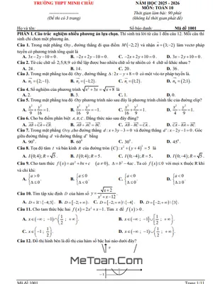 Đề Khảo Sát Toán 10 Lần 3 Năm 2025-2026 THPT Minh Châu, Hưng Yên Có Đáp Án