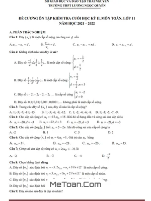 Đề Cương Ôn Thi Học Kỳ 2 Toán 11 Năm 2021-2022 Trường THPT Lương Ngọc Quyến - Thái Nguyên