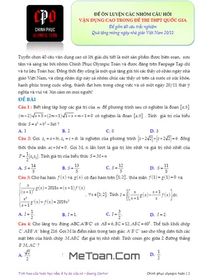 Ôn luyện các nhóm câu hỏi vận dụng cao trong đề thi THPTQG môn Toán (Đề 2)