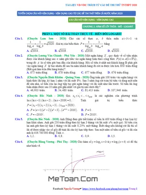 Bài Tập Vận Dụng & Vận Dụng Cao Hàm Số Lũy Thừa, Hàm Số Mũ và Hàm Số Logarit