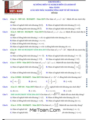 Bài Toán Hàm Số Trong Đề Thi THPT Môn Toán Của Bộ GD&ĐT (2017 - 2021)