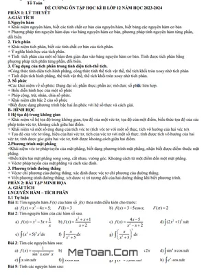 Đề Cương Ôn Tập Toán 12 Học Kì 2 Năm 2023 - 2024 Trường THPT Chuyên Bảo Lộc - Lâm Đồng