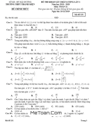 Đề thi KSCL lần 1 Toán 11 năm 2019 - 2020 trường THPT Thanh Miện - Hải Dương