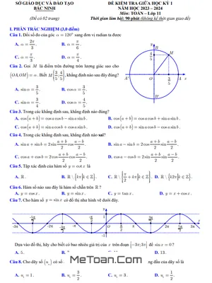 Đề kiểm tra giữa kỳ 1 Toán 11 năm 2023 - 2024 Sở GD&ĐT Bắc Ninh