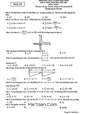 Đề khảo sát chất lượng Toán 12 năm 2023-2024 Sở GD&ĐT Phú Thọ