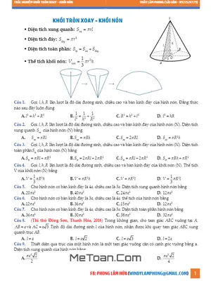 124 Bài Tập Trắc Nghiệm Mặt Nón, Hình Nón Và Khối Nón - Hứa Lâm Phong