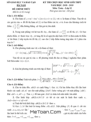 Đề thi học sinh giỏi Toán 12 THPT năm 2018 - 2019 sở GD&ĐT Hà Nam