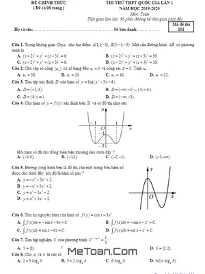 Đề thi thử Toán THPT QG 2020 lần 1 trường chuyên Hạ Long – Quảng Ninh