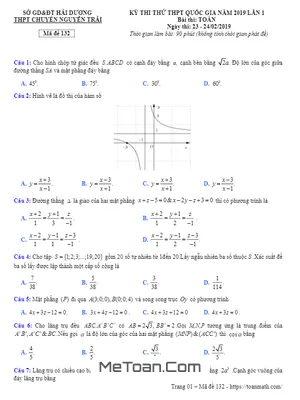 Đề thi thử Toán THPT QG 2019 trường chuyên Nguyễn Trãi - Hải Dương lần 1 - Mã đề 132