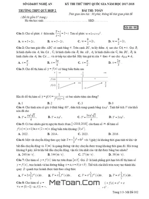 Đề Thi Thử Toán THPTQG 2018 Trường THPT Quỳ Hợp 2 - Nghệ An