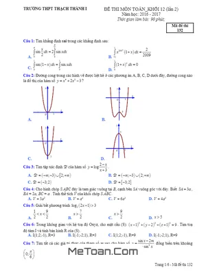 Đề Thi Thử THPT Quốc Gia 2017 Môn Toán Trường THPT Thạch Thành 1 - Thanh Hóa Lần 2