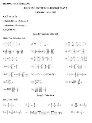 Đề Cương Ôn Tập Giữa Kì 1 Toán 7 Năm 2021 - 2022 Trường THCS Tô Hoàng - Hà Nội