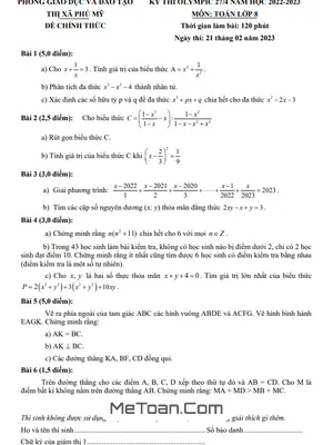Đề Thi Olympic 27/4 Môn Toán Lớp 8 Năm 2022 - 2023 Phòng GD&ĐT Phú Mỹ - BRVT