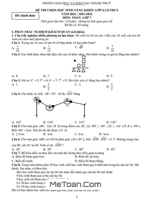 Đề thi học sinh giỏi Toán 7 năm 2023 - 2024 phòng GD&ĐT Thanh Thủy - Phú Thọ