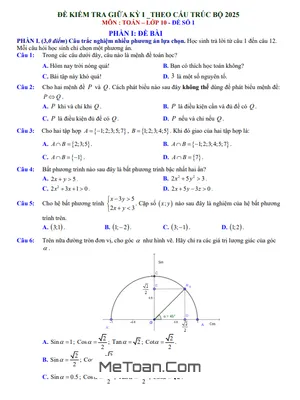 Tuyển tập 05 Đề kiểm tra giữa kì 1 Toán 10 (Trắc nghiệm) năm 2024 - 2025
