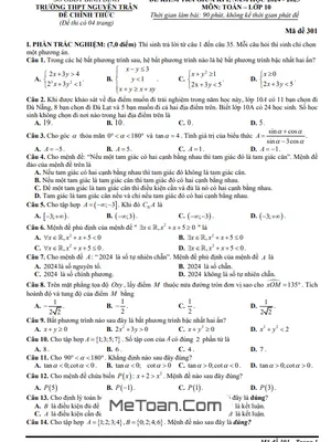 Đề Thi Giữa Kì 1 Toán 10 Năm 2024 - 2025 Trường THPT Nguyễn Trân - Bình Định