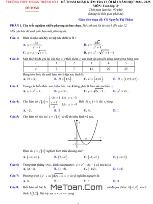 Trọn bộ 5 đề tham khảo cuối kì 1 Toán 10 năm 2024 - 2025 trường THPT Thuận Thành 1 - Bắc Ninh