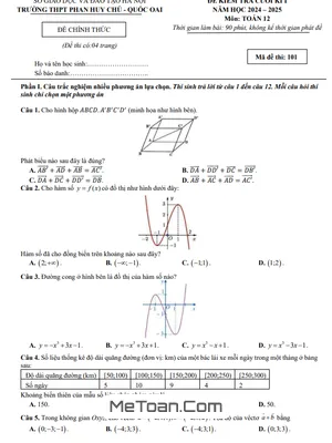 Đề thi học kì 1 Toán 12 năm 2024 - 2025 trường THPT Phan Huy Chú - Hà Nội