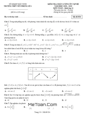 Đề kiểm tra Toán 11 ôn tập hè 2019 trường Yên Phong 1 – Bắc Ninh