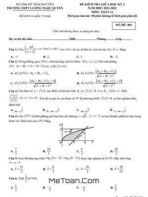 Đề giữa kỳ 2 Toán 12 năm 2021 – 2022 trường Lương Ngọc Quyến – Thái Nguyên