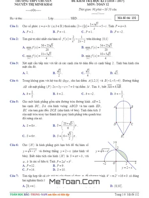 Đề thi HK2 Toán 12 năm 2016 - 2017 trường THPT chuyên Nguyễn Thị Minh Khai - Sóc Trăng