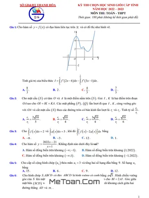 Đề thi chọn học sinh giỏi Toán THPT cấp tỉnh năm 2022 - 2023 sở GD&ĐT Thanh Hóa