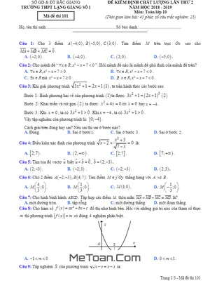 Đề kiểm định chất lượng Toán 10 lần 2 năm 2018 – 2019 trường Lạng Giang 1 – Bắc Giang