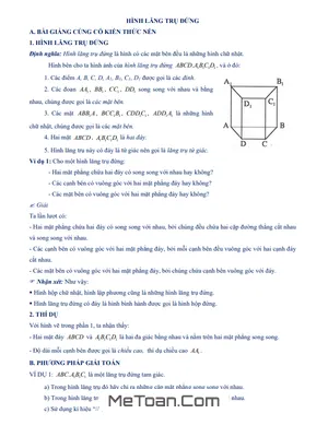 Chuyên Đề Hình Học Lớp 8: Hình Lăng Trụ Đứng