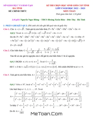 Đề thi HSG tỉnh Toán 9 năm 2022 - 2023 sở GD&ĐT Hà Tĩnh