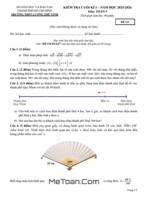 Đề Cuối Kì 1 Toán 9 Năm 2025 – 2026 Trường THPT Lương Thế Vinh – TP HCM