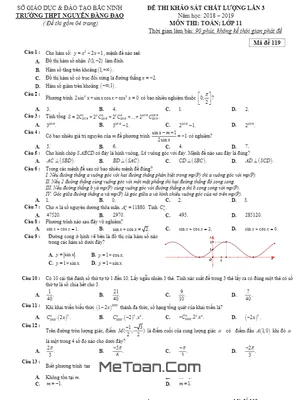 Đề thi KSCL lần 3 Toán 11 năm 2018 – 2019 trường Nguyễn Đăng Đạo – Bắc Ninh