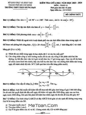 Đề giữa HK1 Toán 11 năm 2023 - 2024 trường THPT Trần Hưng Đạo - TP HCM