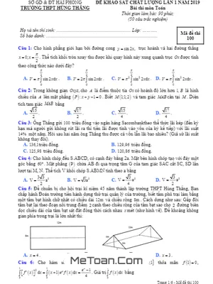 Đề khảo sát Toán 12 lần 1 năm 2019 trường THPT Hùng Thắng – Hải Phòng