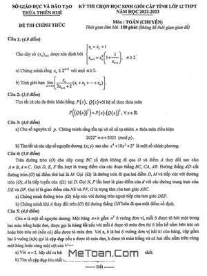 Đề thi học sinh giỏi tỉnh Toán 12 (chuyên) năm 2022 - 2023 sở GD&ĐT Thừa Thiên Huế