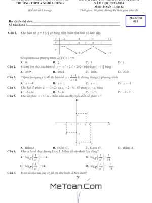 Đề thi thử Toán tốt nghiệp THPT 2024 lần 2 trường THPT A Nghĩa Hưng – Nam Định