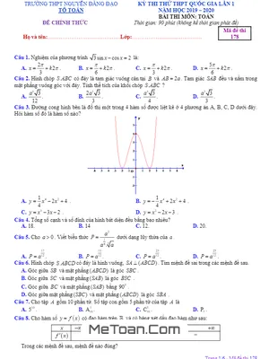 Đề thi thử Toán THPT Quốc gia 2020 lần 1 trường Nguyễn Đăng Đạo – Bắc Ninh