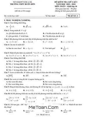 Đề Thi Giữa Kì 1 Toán 10 Năm 2023 - 2024 Trường THPT Buôn Đôn - Đắk Lắk