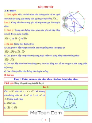 Tài Liệu Toán 9: Góc Nội Tiếp - Kiến Thức Và Bài Tập Có Lời Giải