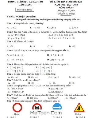 Đề thi học kì 1 Toán lớp 6 năm 2023 - 2024 phòng GD&ĐT Cẩm Giàng - Hải Dương
