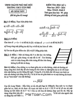 Đề thi học kỳ 1 Toán 9 năm 2023 - 2024 trường THCS Tân Phú - TP HCM